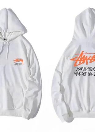 Чоловічі худі stussy dover street marker london біле з оранжевим принтом толстовка з капюшоном кофта l