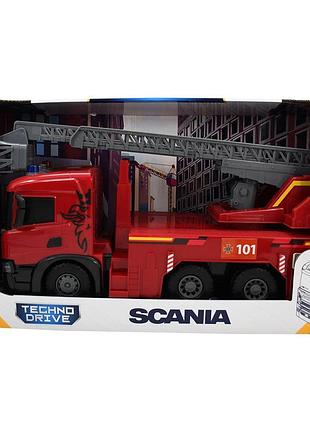 Пожарная автомодель scania серии super big truck, свет и звук, водяной эффект (5005ks)