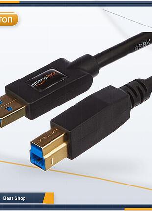 Кабель шнур usb 3.0 type-a — type-b amazon basics, 1.8 м, черный, позолоченные контакты, для док-станций
