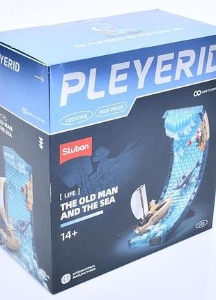 Конструктор старий та море, фігурка, човен, акула sluban m38-p8025