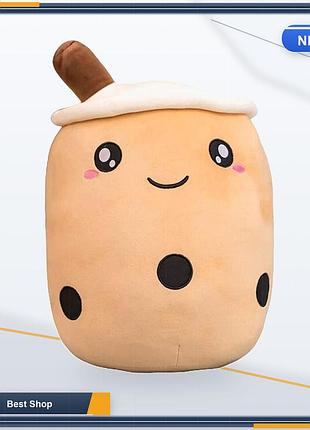Плюшевая подушка бабл ти bubble tea в форме стакана с трубочкой, мягкая игрушка для детей, коричневая, 24 см