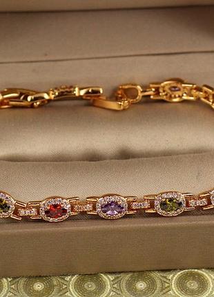 Браслет xuping jewelry мозаика с темными разноцветными камнями 19 см 6 мм золотистый
