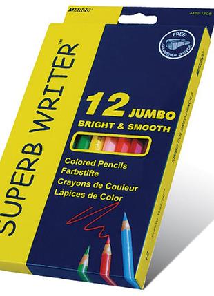 Олівці 12 кольорів шестигранні jumbo з точилкою, superb writer, marco
