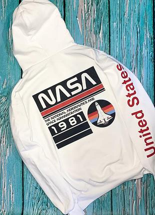 Толстовка белая nasa 1981 | худи насса | кенгуру наса l
