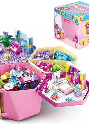 Конструктор sluban "bucket" набор деталей в розовом боксе, 348 деталей (m38-b0830)