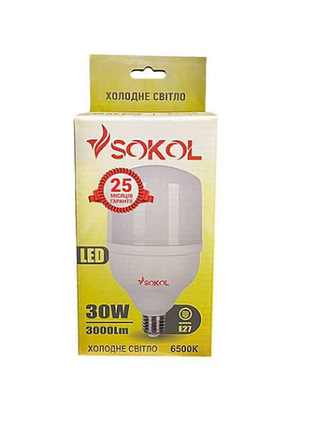 Светодиодная led лампа т100 30w 220в e27 6500к sokol 30w 220в 6500к