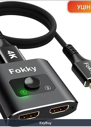 Бінаправлений hdmi перемикач 4k@60hz 2 in 1 та 1 in 2 для ps3 ps4 ps5 dvd hd тв, металевий корпус, кабель 1м у комплекті
