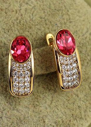 Серьги xuping jewelry дипломатия с розовым камнем сваровски 1,9 см золотистые