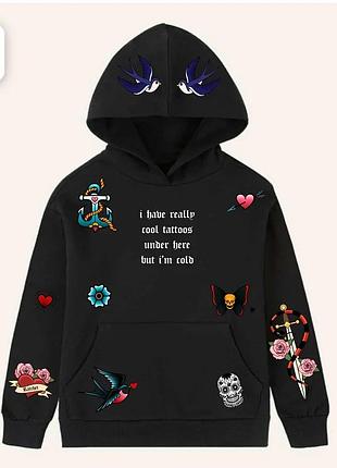 Худи loys толстовка с принтом тату tattoo colour, черный s