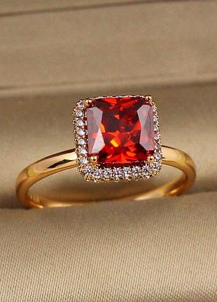 Кольцо xuping jewelry пирамида с красным камнем р 20 золотистое