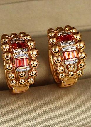 Серьги xuping jewelry казино с красными камнями 1,7 см золотистые