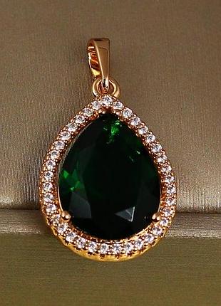 Кулон xuping jewelry крапля із зеленим фіанітом у обідку 2.4 см золотистий