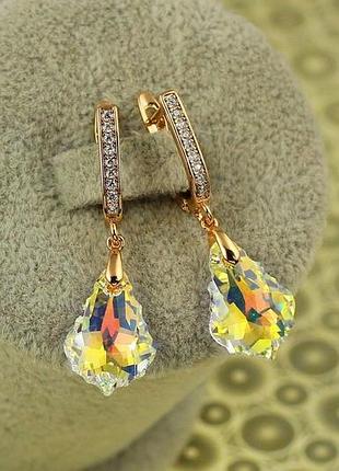 Сережки підвіски xuping jewelry греза сваровскі жовтий камінь 3,5 см золотисті