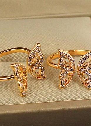 Кольцо xuping jewelry бабочка острые крылышки из фианитов раздвижное р 16 золотистое