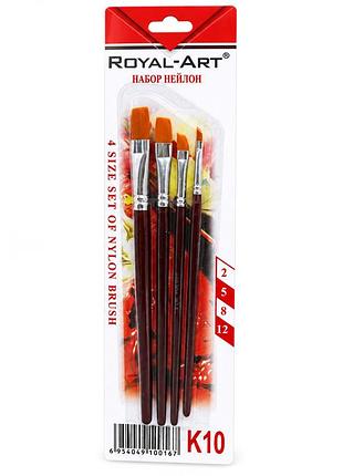 Набор плоских кистей royal-art ra-k10 нейлон, упаковка 4 шт, №2, №5, №8, №12