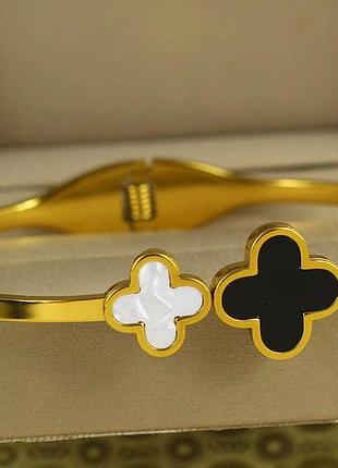 Браслет бенгл xuping jewelry жорсткий black and white clover 60 мм на руку від 17 до 19 см лимонний