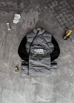 Демисезонная жилетка karі lagerfeіd на холлофайбере серая, с qr-кодом