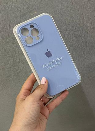 Чехол-накладка с микрофиброй для айфон 15 pro max, чехол silicone case с микрофиброй для iphone 15 pro max (голубой)