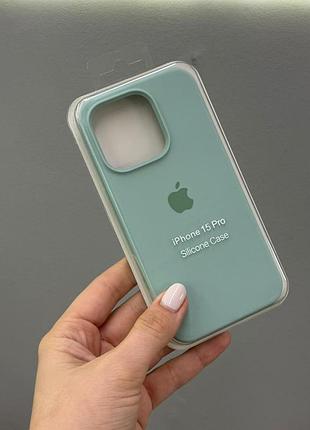 Чехол-накладка с микрофиброй для айфон 15 pro, чехол silicone case с микрофиброй для iphone 15 pro (мятный)