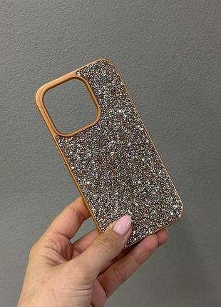 Премиум чехол со стразами для айфона 15 про,чехол-накладка swarovski case для iphone 15 pro (золото)