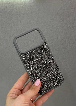 Премиум чехол со стразами для айфона 17 про,чехол-накладка swarovski case для iphone 17 pro (серый)