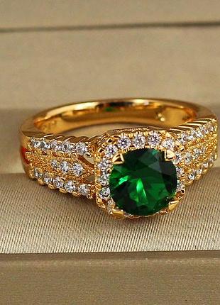 Кольцо xuping jewelry магический элексир с зеленым камнем р 17 золотистое
