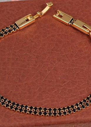 Браслет xuping jewelry дві доріжки із чорних фіанітів 17 см 4 мм золотистий