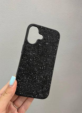 Премиум чехол со стразами для айфона 16,чехол-накладка swarovski case для iphone 16 (черный)