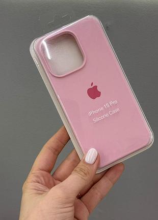 Чехол-накладка с микрофиброй для айфон 15 pro, чехол silicone case с микрофиброй для iphone 15 pro (розовый)