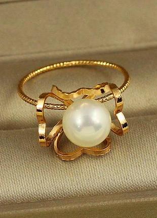 Кільце xuping jewelry роса на пелюстці з перлиною р 18 золотисте