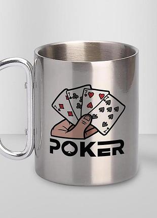 Кружка металлическая с карабином туристическая "poker" 400 мл серебристая