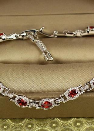 Браслет xuping jewelry мозаика с красными камнями 19 см 6 мм серебристый