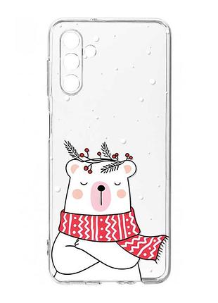 Прозрачный чехол на samsung galaxy a36 5g медведь в шарфе (принт 147)