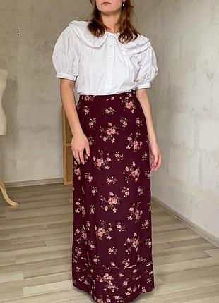 Довга жіноча спідниця laura ashley бордова вінтажна з квітковим принтом, розмір m