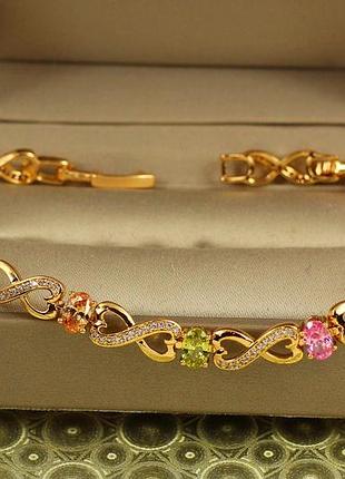 Браслет xuping jewelry шепот росы с разноцветными камнями 17 см 6 мм золотистый