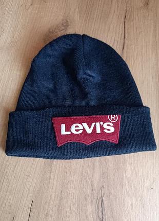 Оригинальная шапка levi's batwing beanie (темно-синяя).