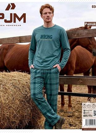 Пижама мужская тонкая с мягкого хлопка в клетку реглан и штаны с карманами pijamoni турция, хаки xl