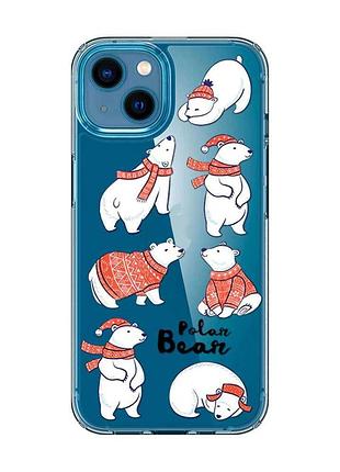 Прозрачный чехол на iphone 13 mini мишки (принт 145)
