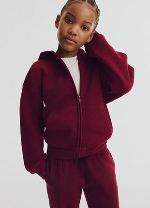 Теплые широкие брюки h&amp;m на флисе | бордовые спортивные штаны для девочки