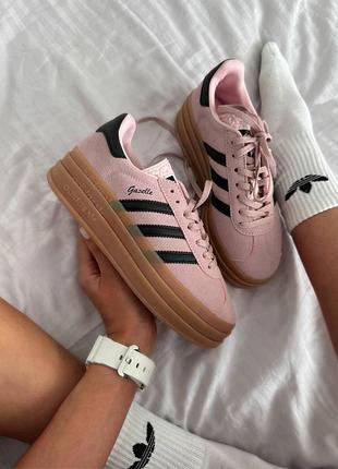 Женские розовые кроссовки adidas gazelle bold platform pink black gum х адидас газель 37