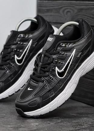 Мужские кроссовки nike-6000 черно белые дышащие повседневные кроссы из натуральной кожи и сетки найк комфортная обувь на весне лет