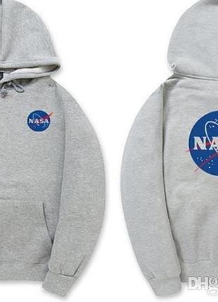 Толстовка серая nasa logo | худи насса | кенгуру наса xl