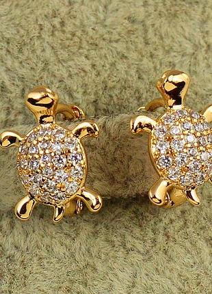 Сережки дитячі xuping jewelry черепашка спинка камінчики золотисті