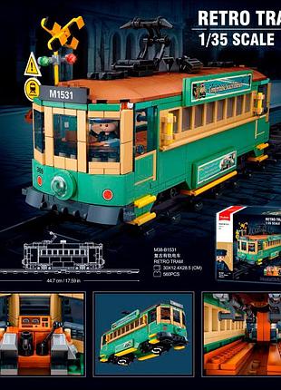 Конструктор sluban m38-b1531 городская серия, ретро трамвай, 45см,1:35,фигурки, 560дет,кор.30-28,5-12см