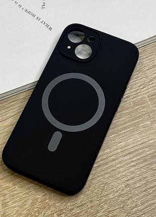 Чохол для iphone 14 з magsafe, чорний матовий силікон з м’якою підкладкою silicone camera case