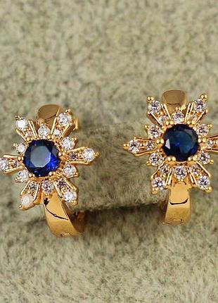 Сережки дитячі xuping jewelry сніжинка із синім каменем 1,2 см золотисті