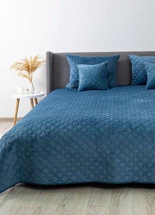Покрывало теп "velour" 240*260 см 1шт (cиний/ромб круглый)