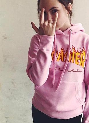 Толстовка розовая thrasher mag | худи трешер | кенгуру трашер xxl