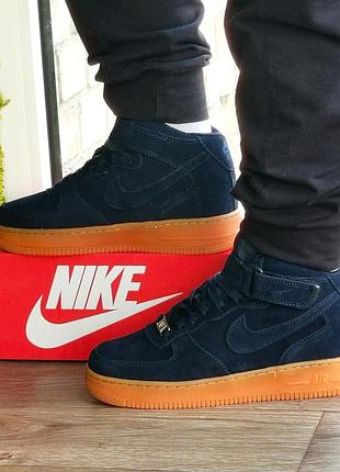 Кроссовки nike force высокие синие женские форсы замшевые найк (размеры: 37,38,39,40,41)
