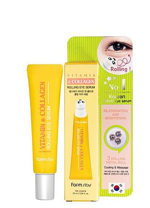 Сыворотка-роллер для кожи вокруг глаз farmstay vitamin & collagen с коллагеном 25 мл